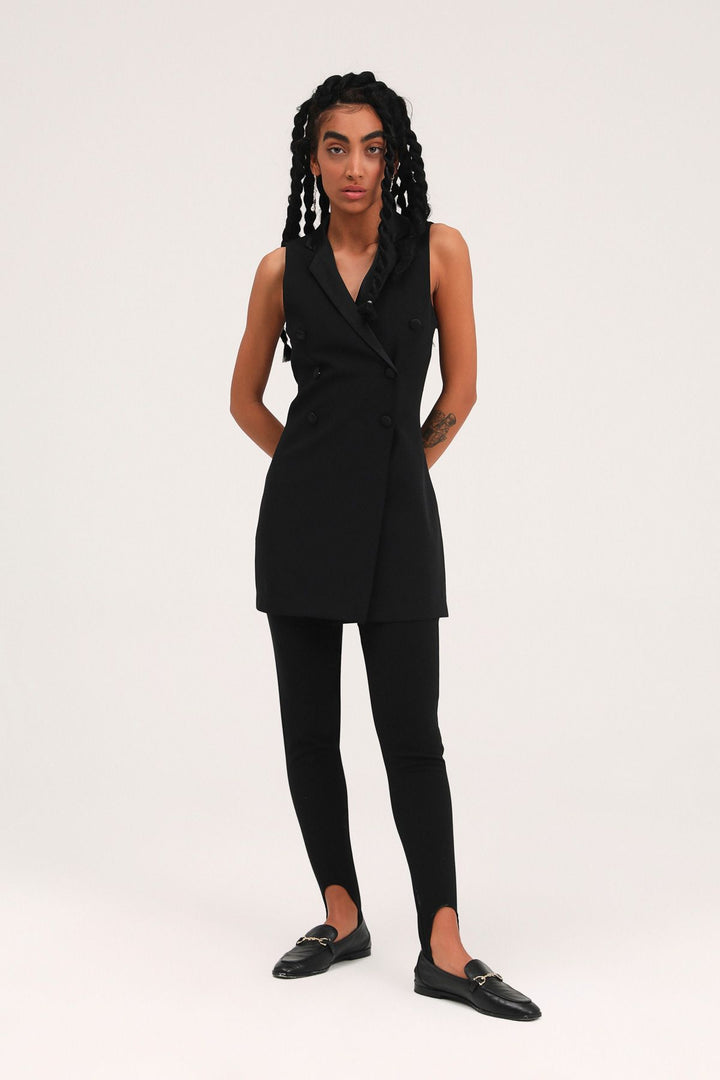 Kruvaze Yelek Ceket Siyah