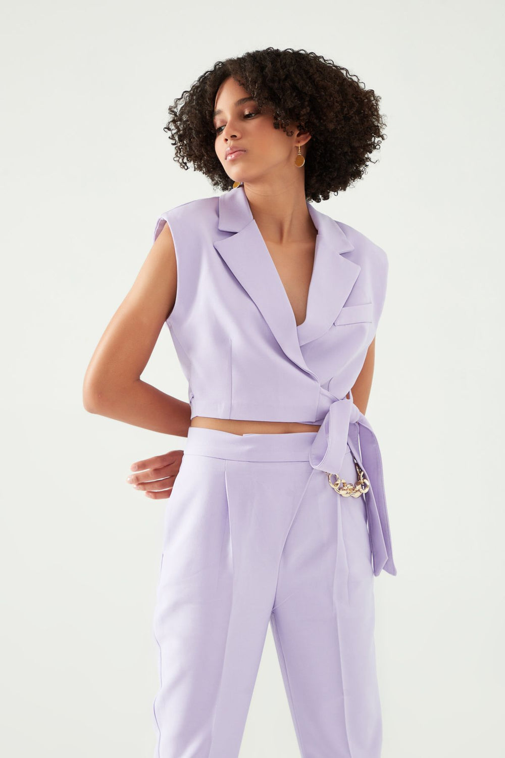 Lacing Detailed Crop Vest Lilac