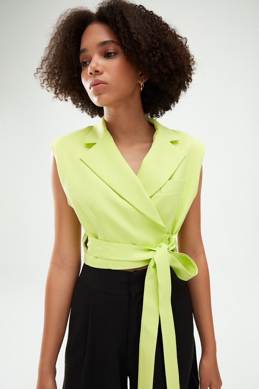 Tie Detailed Crop Vest Light Green