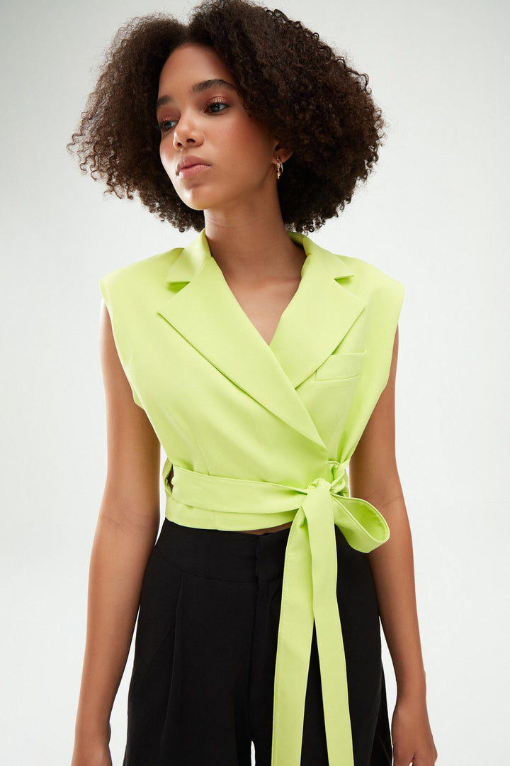 Tie Detailed Crop Vest Light Green
