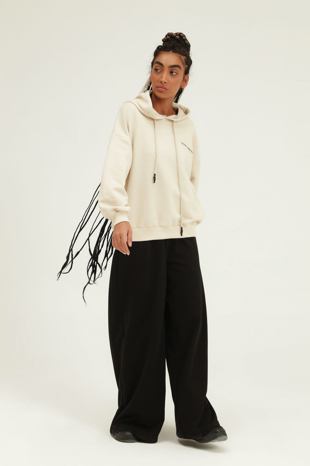 Printed Hoodie Sweatshirt Beige