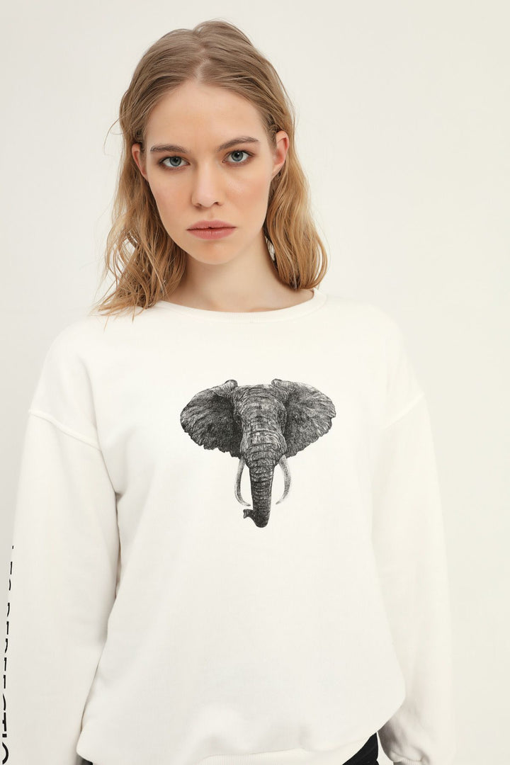 Elephant Printed Sweatshirt White
