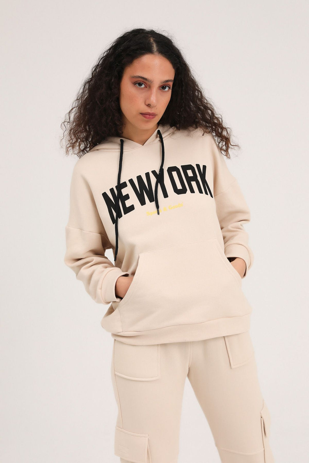 Hoodie Printed Sweatshirt Beige