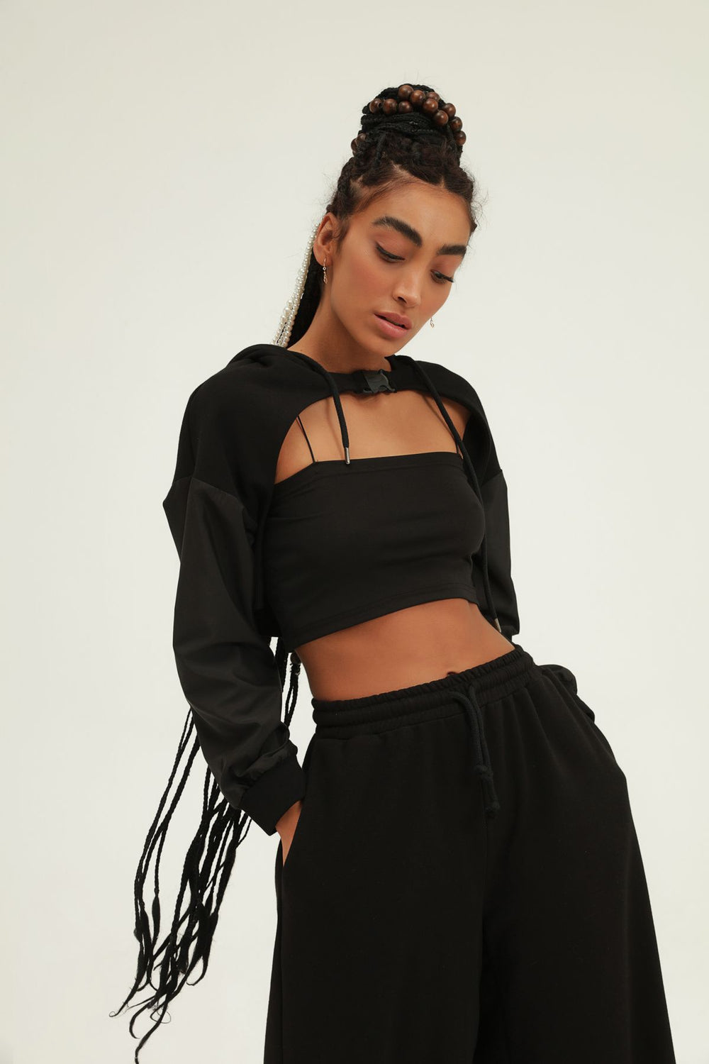 Hooded Crop Sweatshirt Black