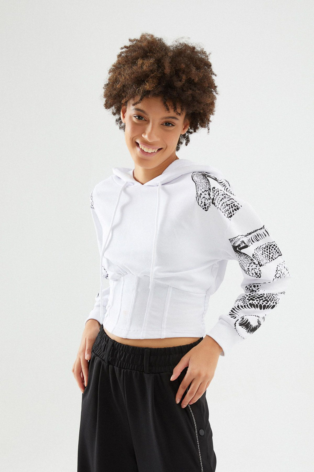 Baskılı Balenli Sweatshirt Beyaz