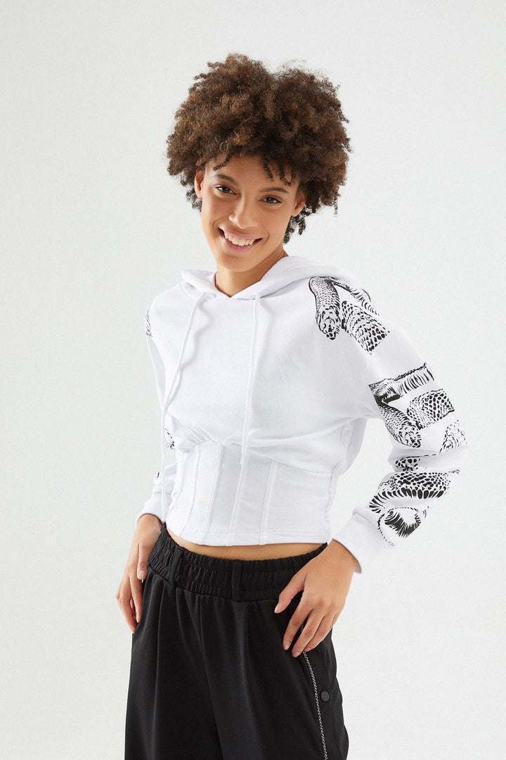 Baskılı Balenli Sweatshirt Beyaz