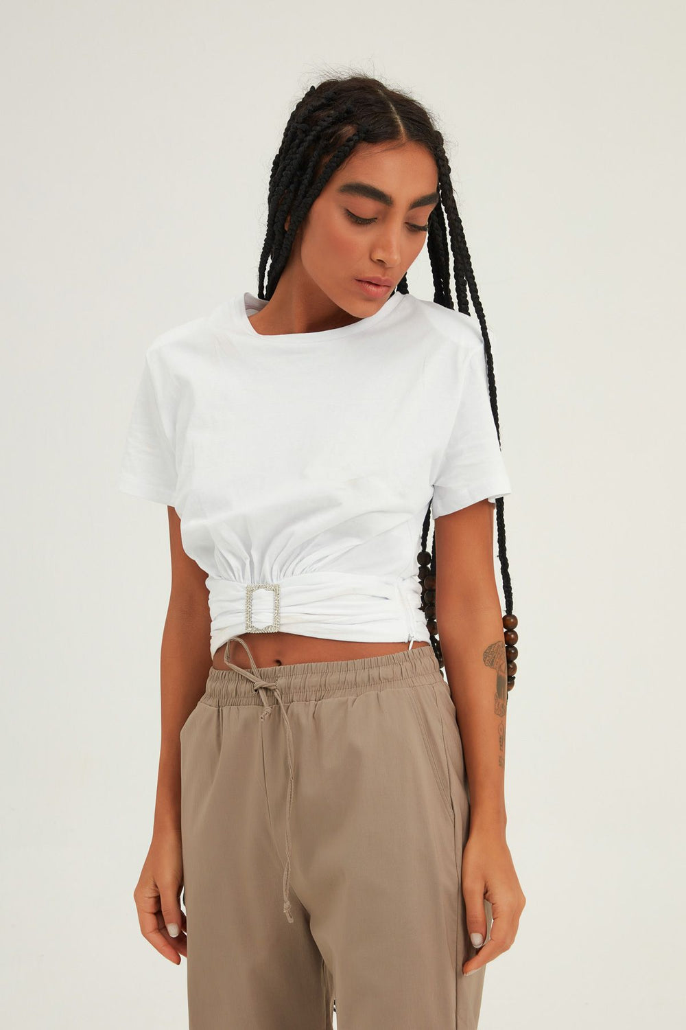 Belt Accessory Waisted T-Shirt White