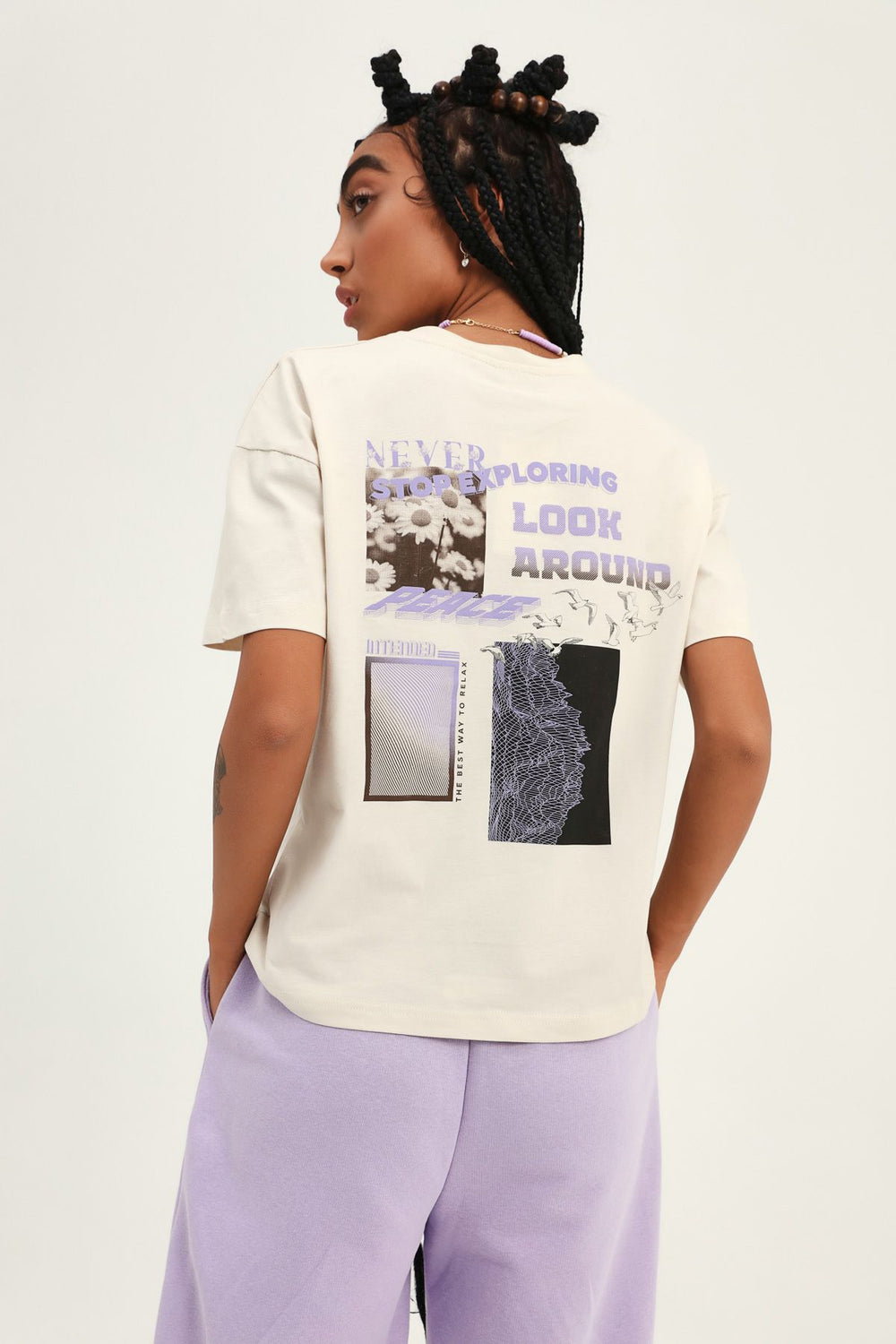 Baskılı Basic Tişört Bej