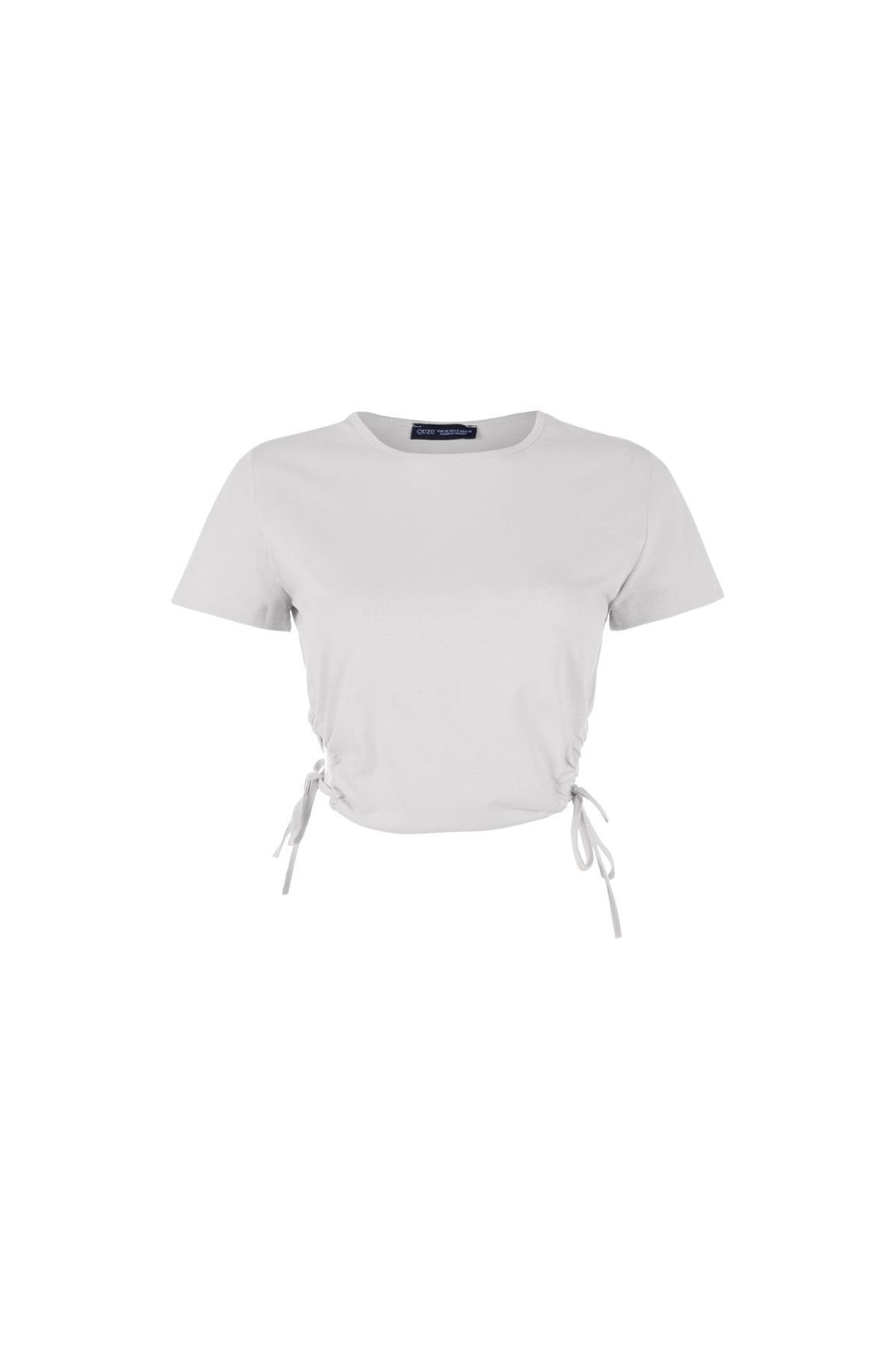 Yanları Büzgülü Dekolteli Tişört Bej