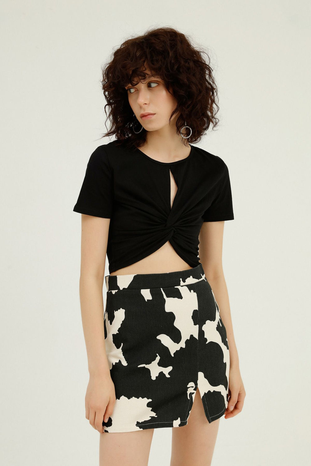 Düğüm Detaylı Crop Tişört Siyah