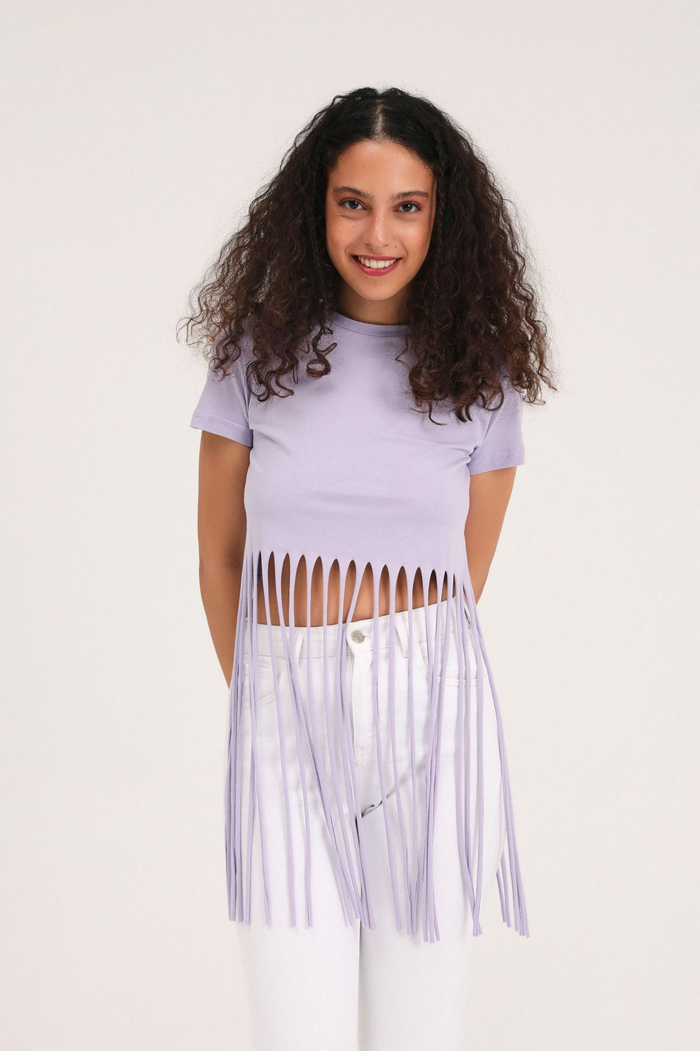 Ucu Püsküllü Tişört Lila