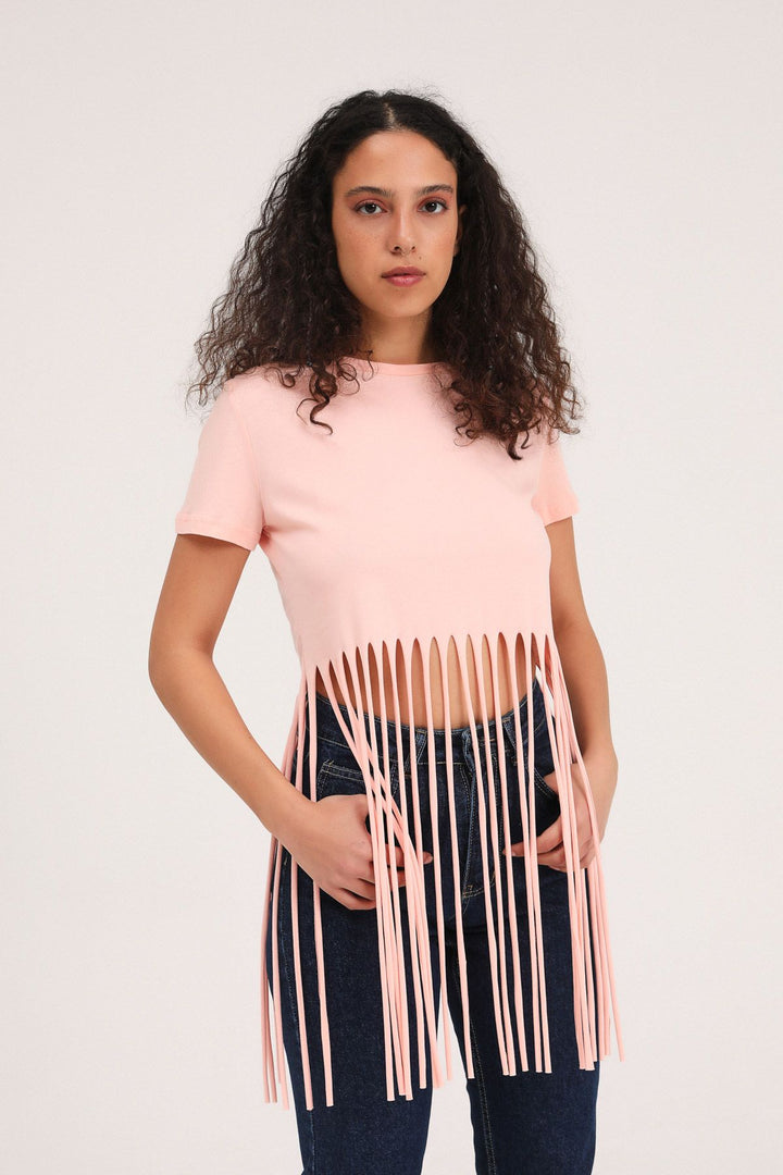 Ucu Püsküllü Tişört Somon