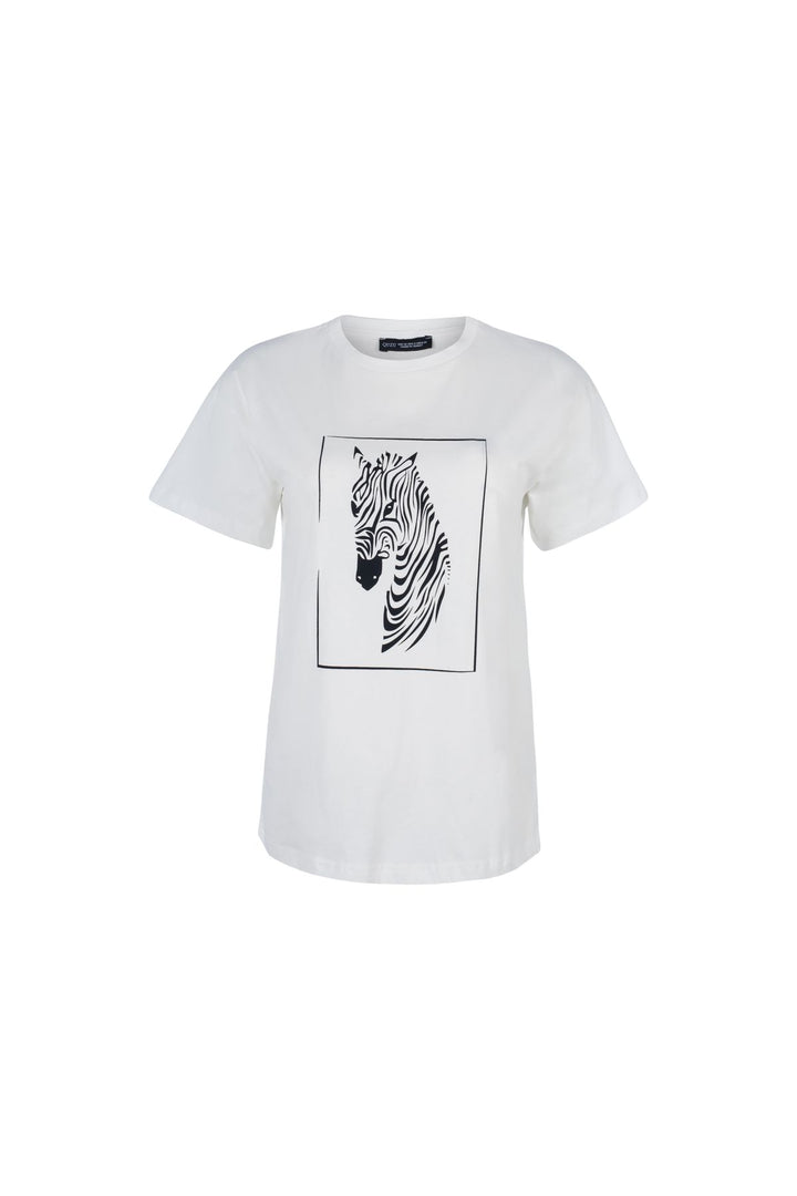 Zebra Baskılı Tişört Beyaz