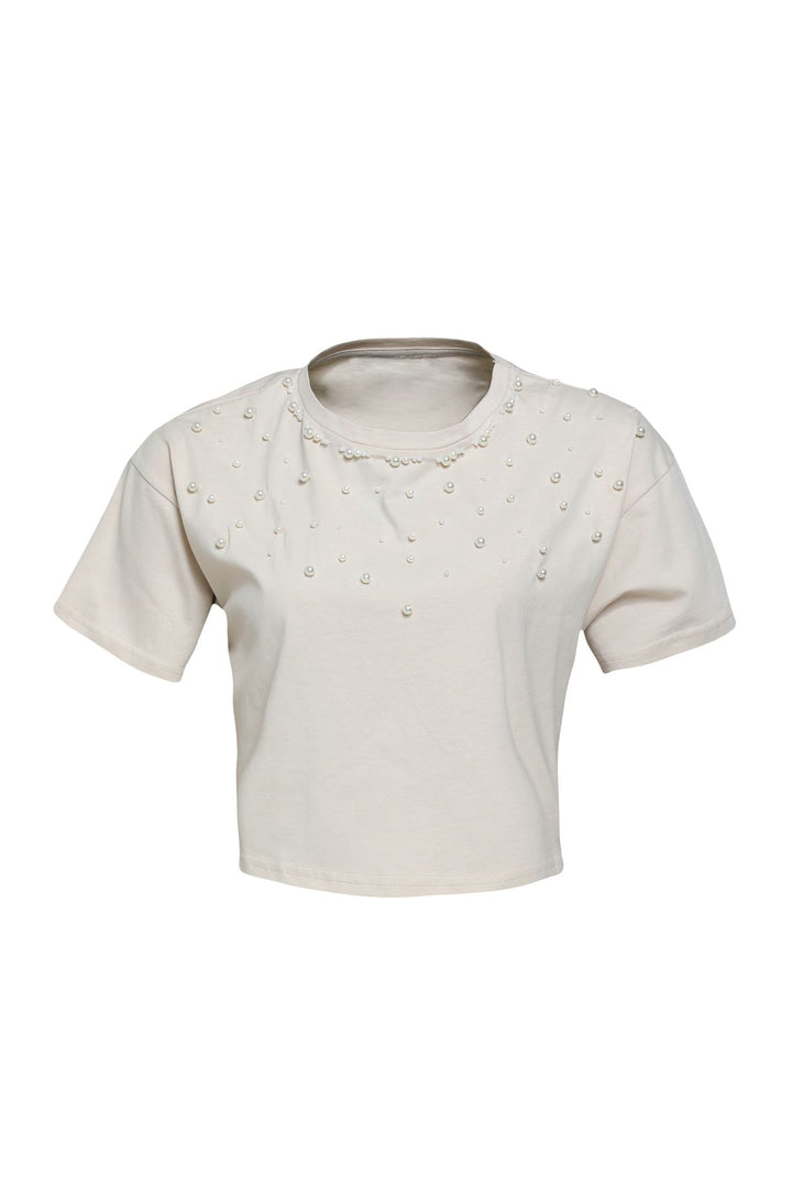 Pearl Accessory T-Shirt Beige