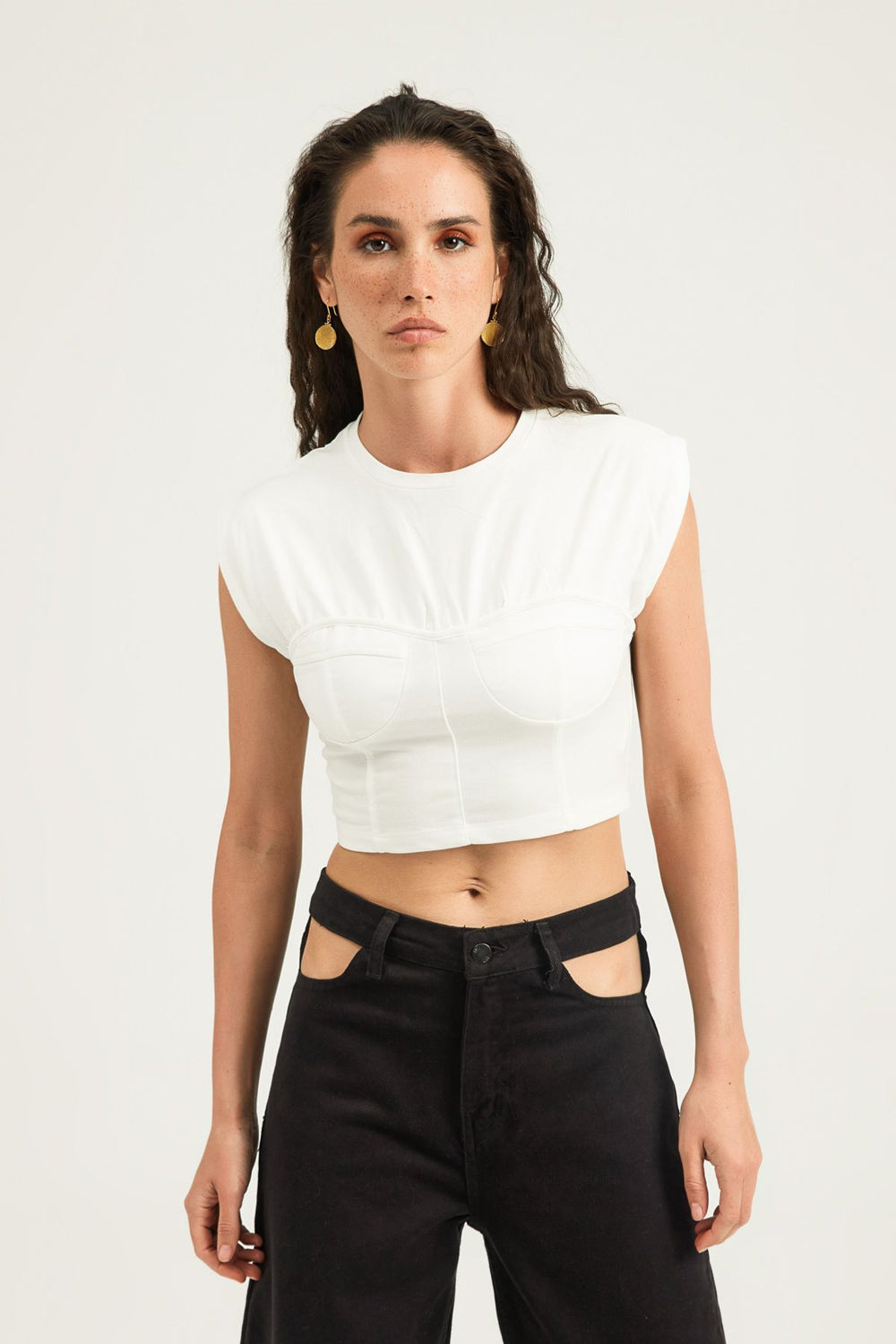 Kolsuz Crop Tişört Ekru