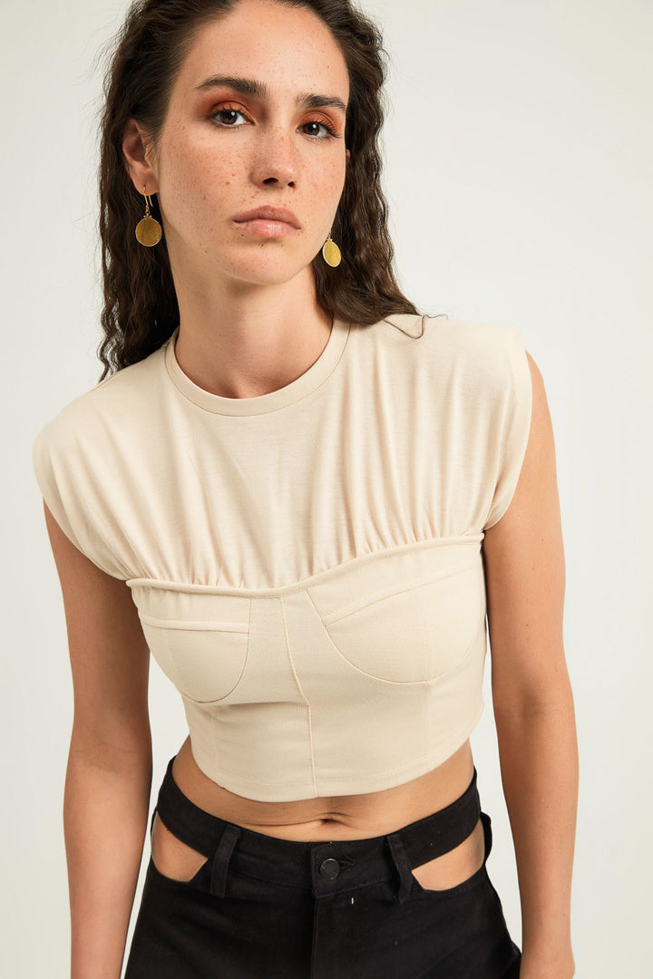 Sleeveless Crop T-Shirt Beige