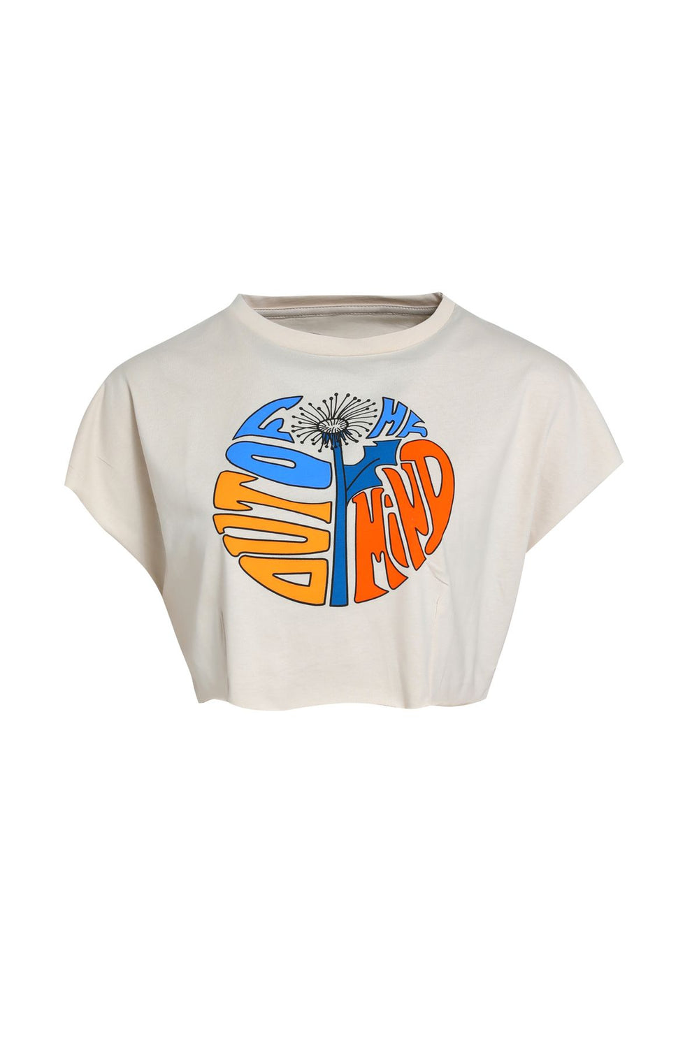 Baskılı Crop Tişört Bej