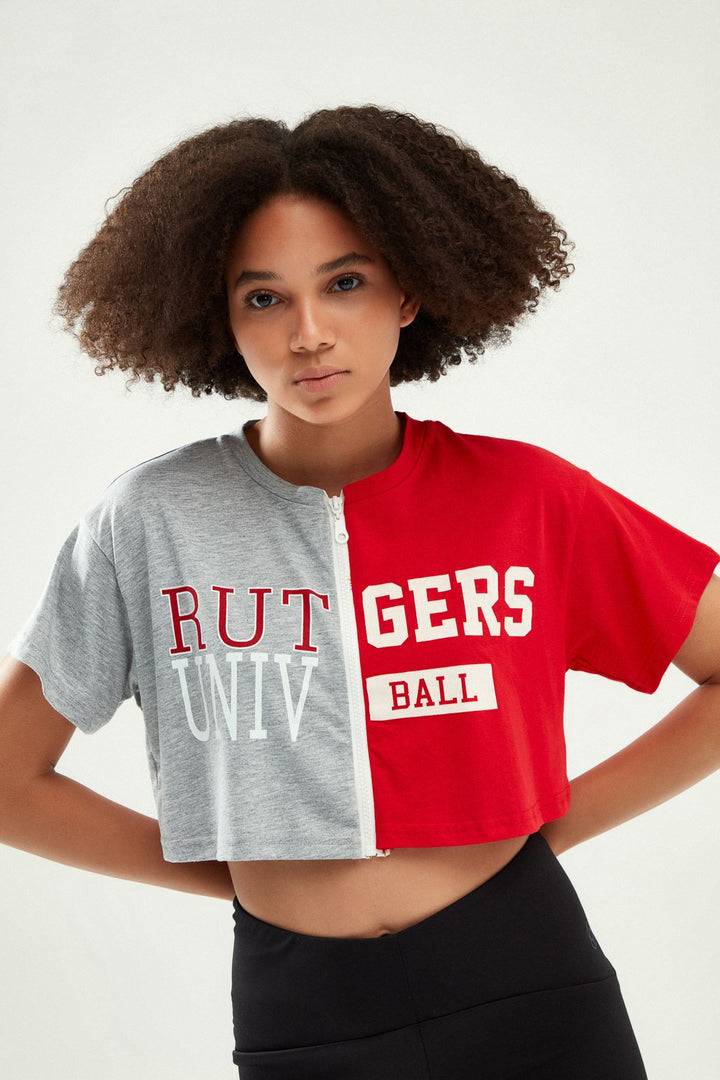 Baskılı Fermuarlı Tişört Kırmızı