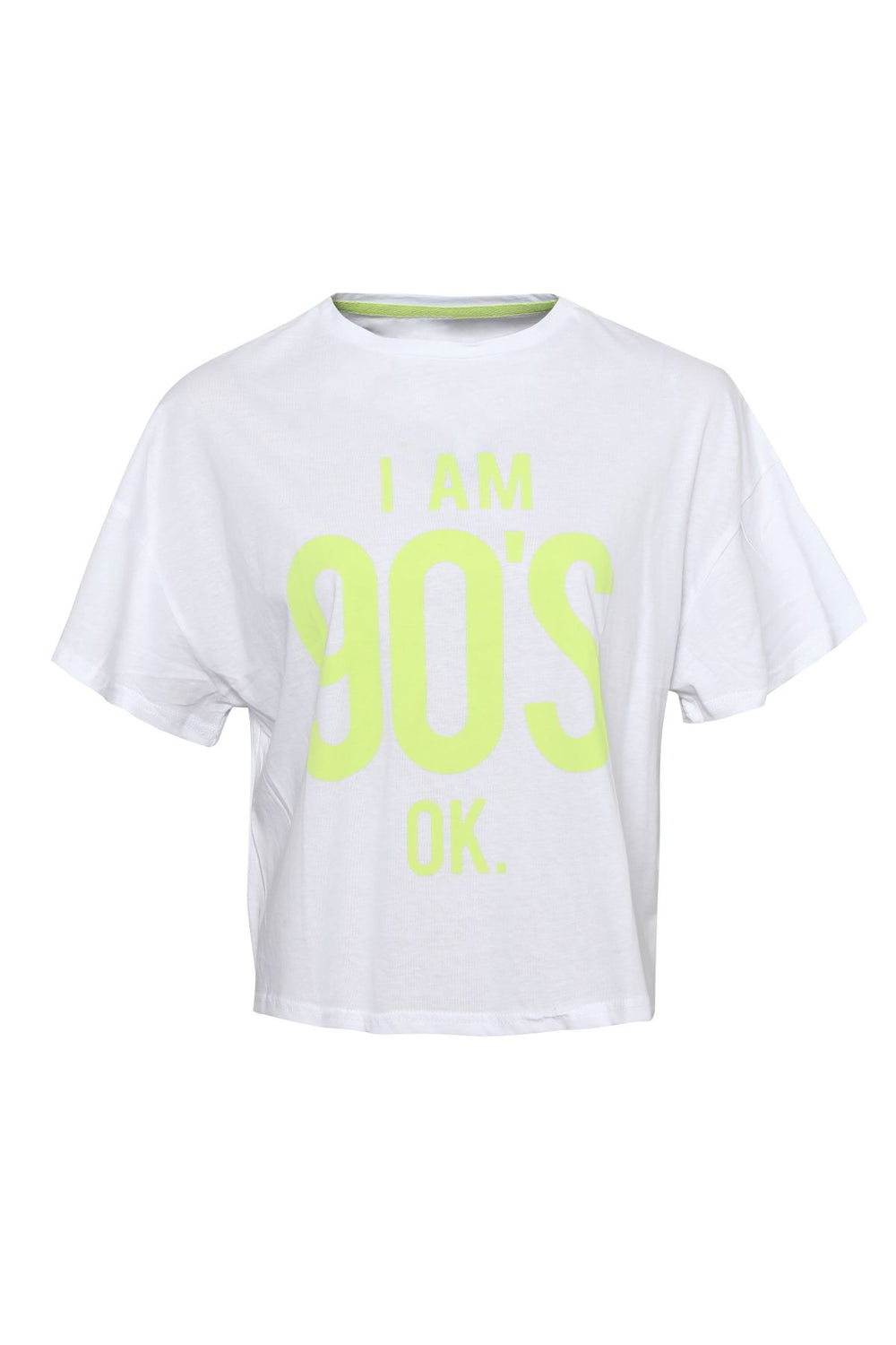 Baskılı Crop Tişört Neon Yeşil