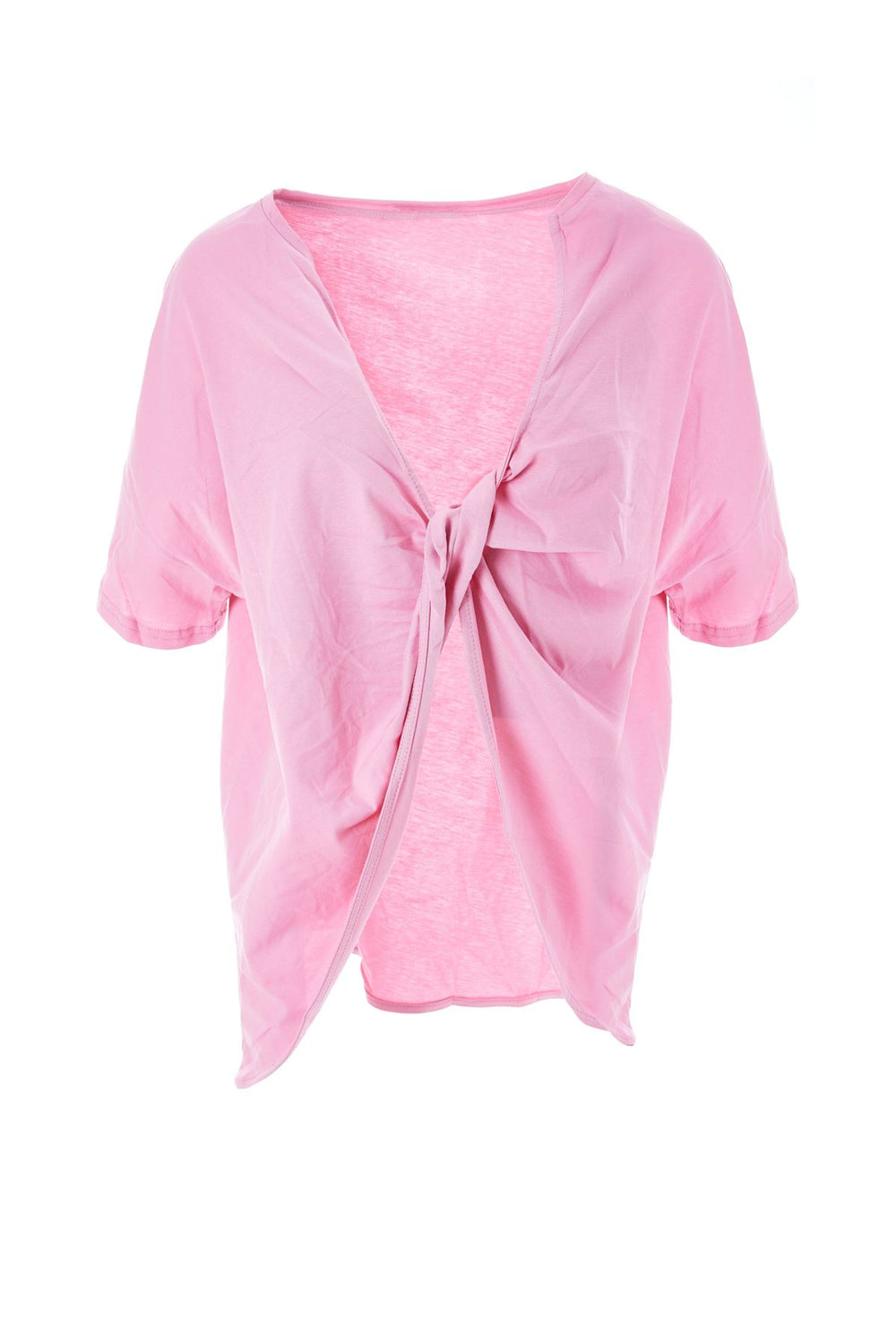 Düğüm Detaylı Tişört Şeker Pembe