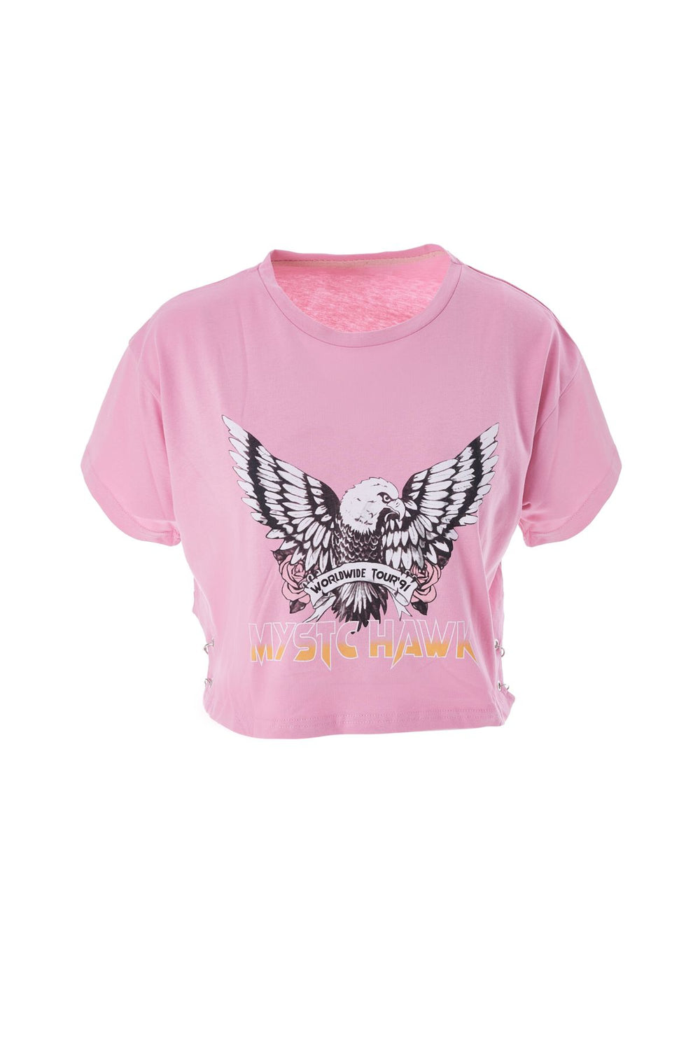 Baskılı Crop Tişört Şeker Pembe