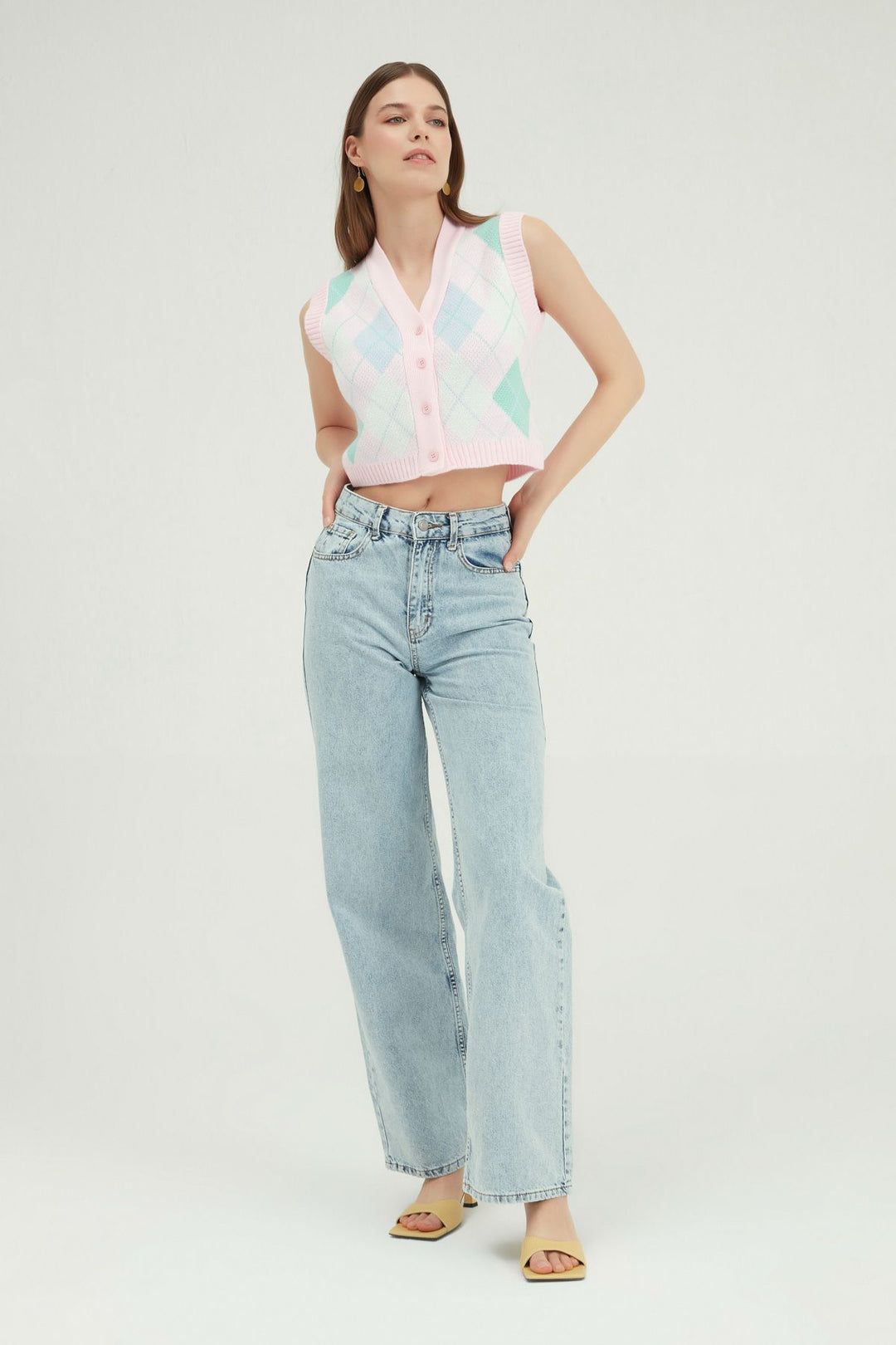 Diamond Patterned Knitwear Pink