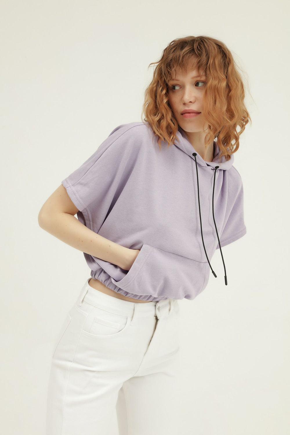 Bat Sleeve Hooded Sweatshirt Lilac