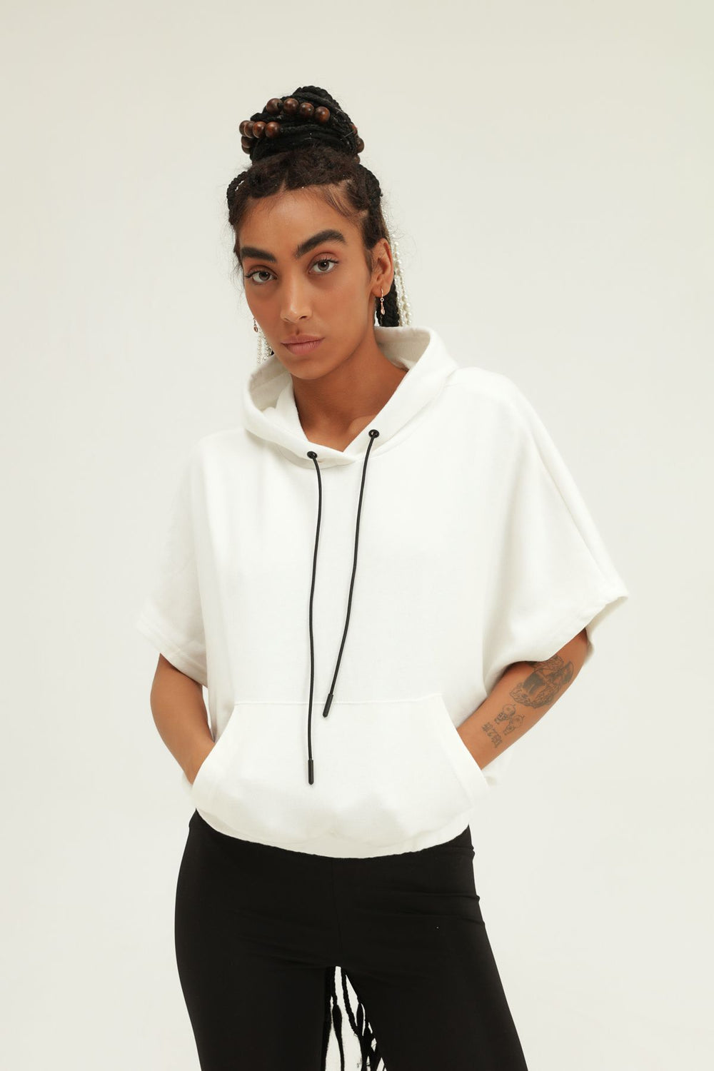 Bat Sleeve Hoodie Sweatshirt White