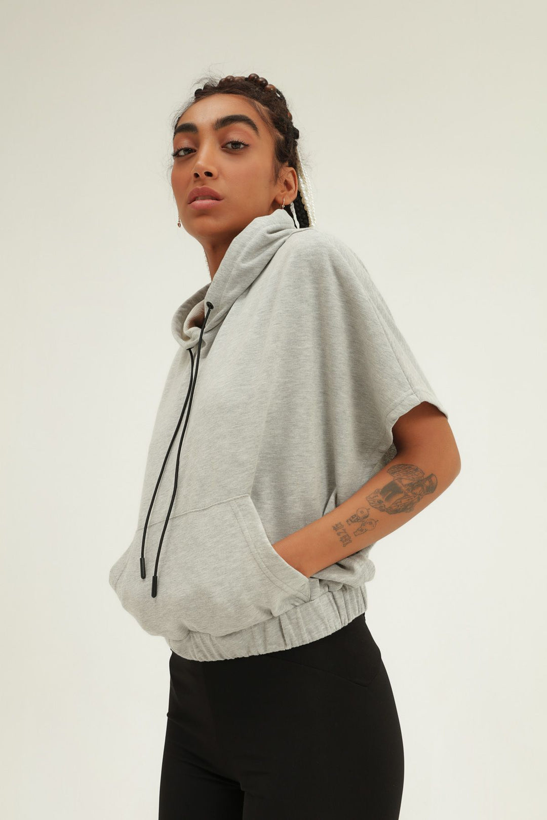 Bat Sleeve Hooded Sweatshirt Graymelange