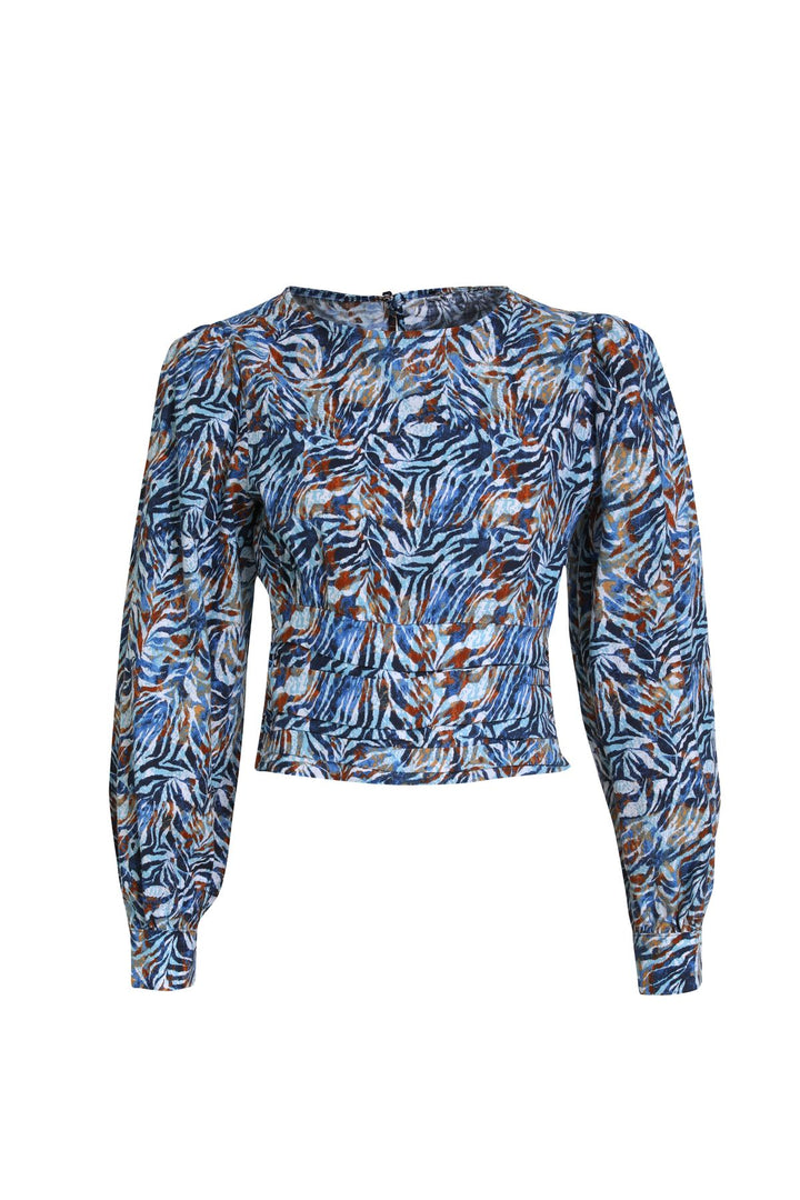 Patterned Waistband Blouse Indigo