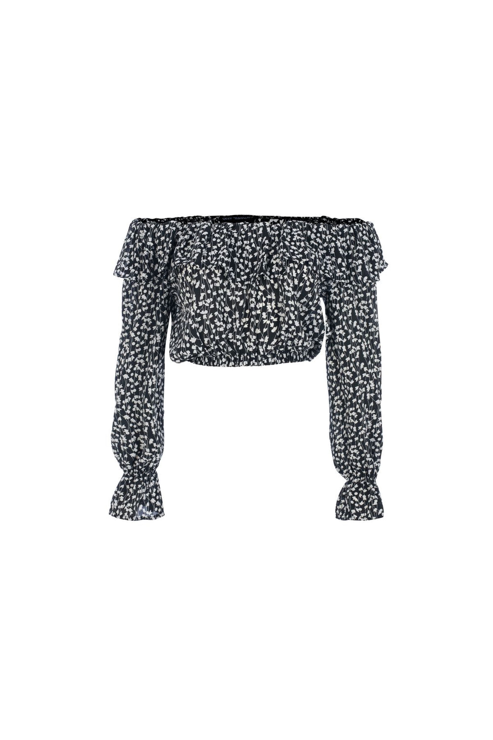 Patterned Ruffle Blouse Black