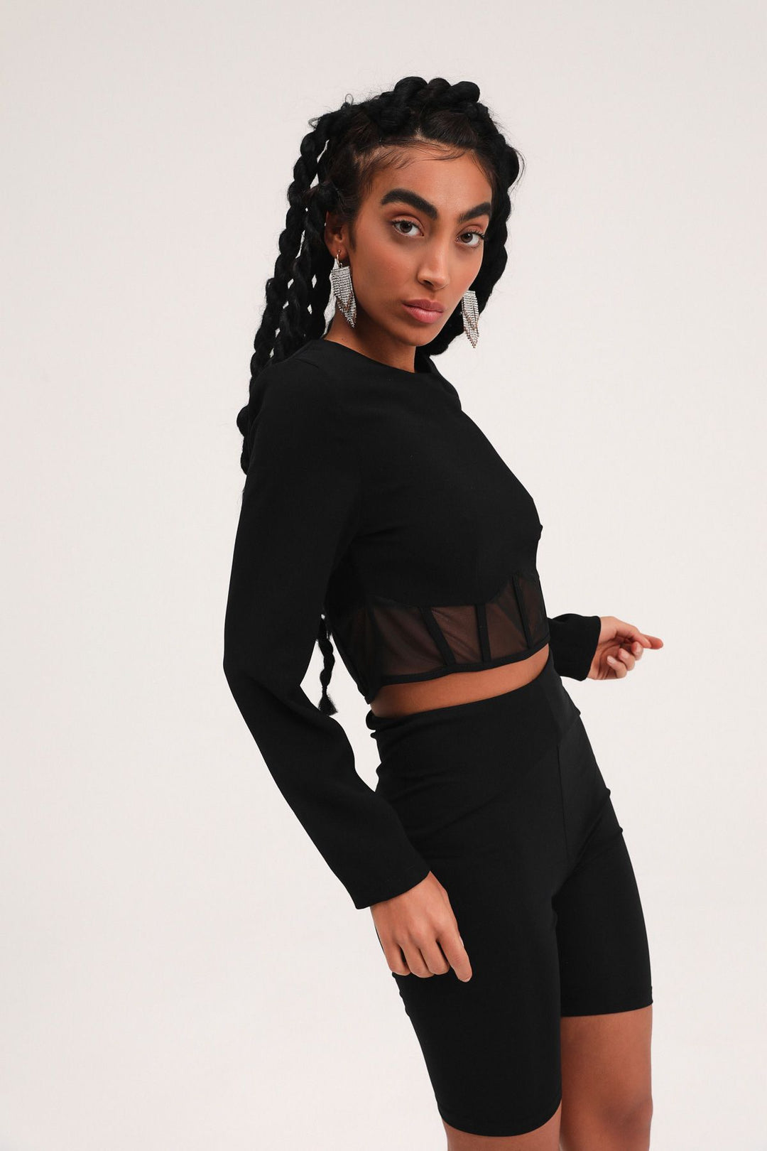 Tül Detaylı Balenli Bluz Siyah