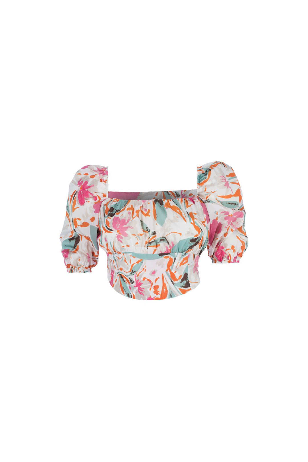 Patterned Balloon Sleeve Crop Blouse Mint