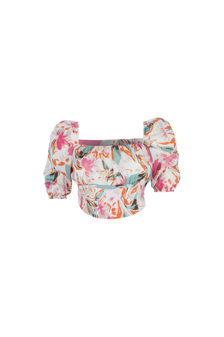 Patterned Balloon Sleeve Crop Blouse Mint