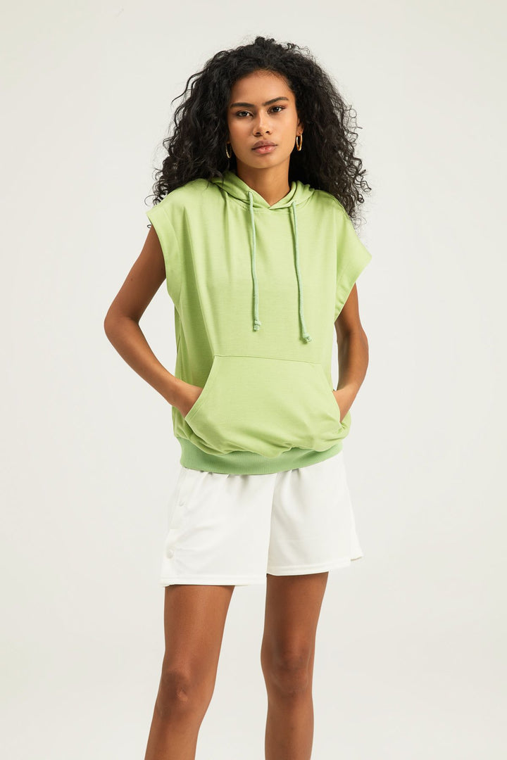 Kapüşonlu Kanguru Cepli Sweatshirt Yeşil