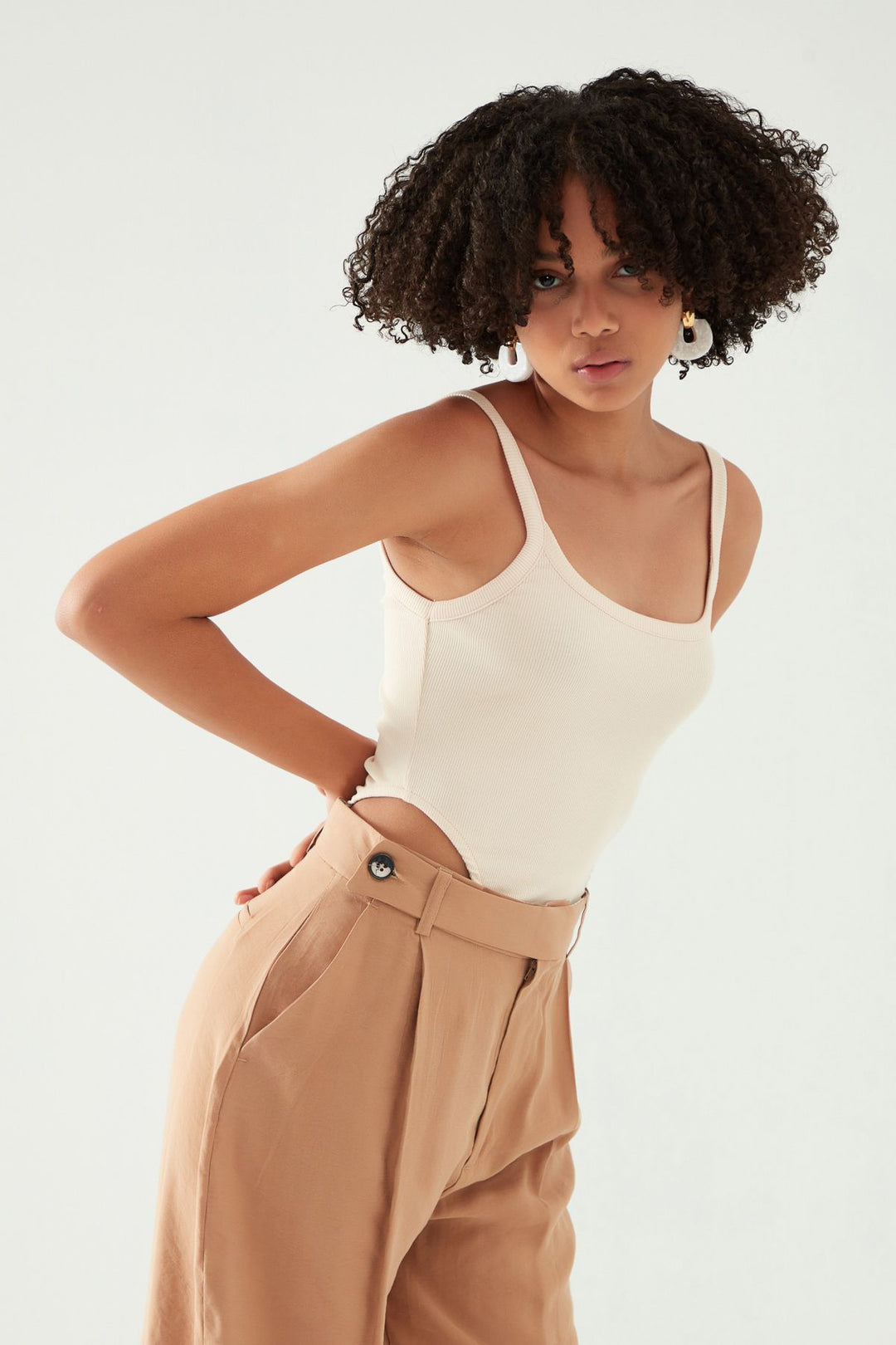 Strap Decollete Bodysuit Beige