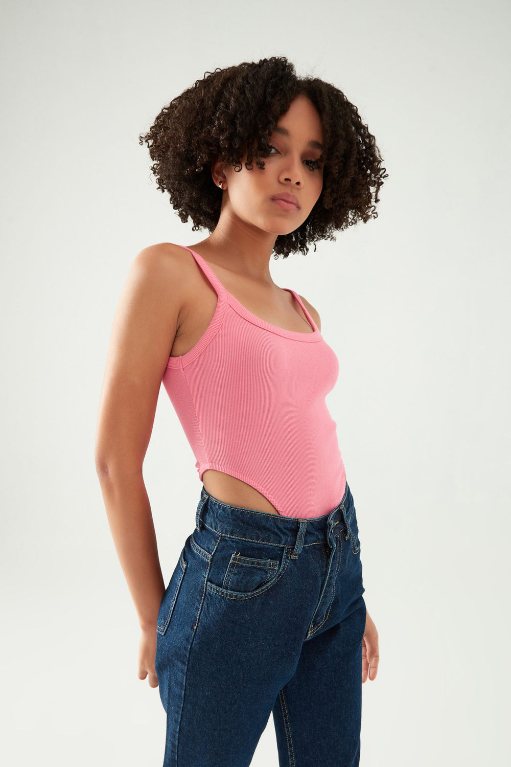 Strap Decollete Bodysuit Candy Pink