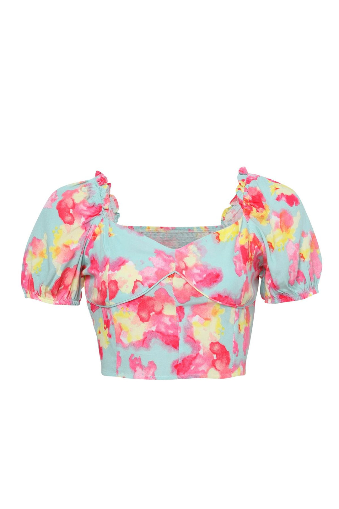 Balloon Sleeve Floral Crop Blouse Mint