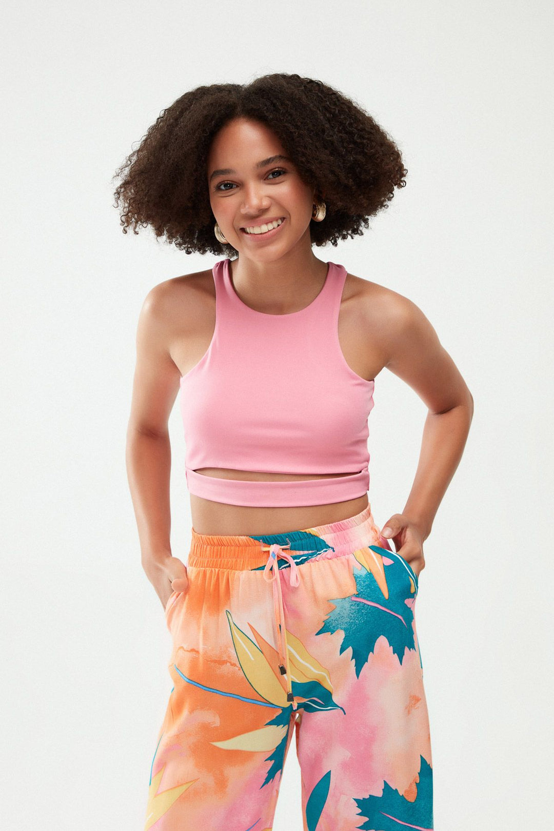 Dekolteli Halter Yaka Bluz Şeker Pembe