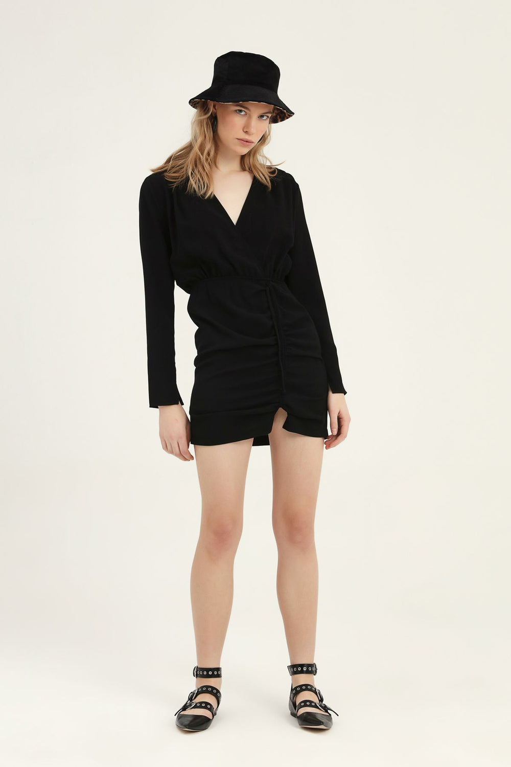 Pleated Double Breasted Dress Black