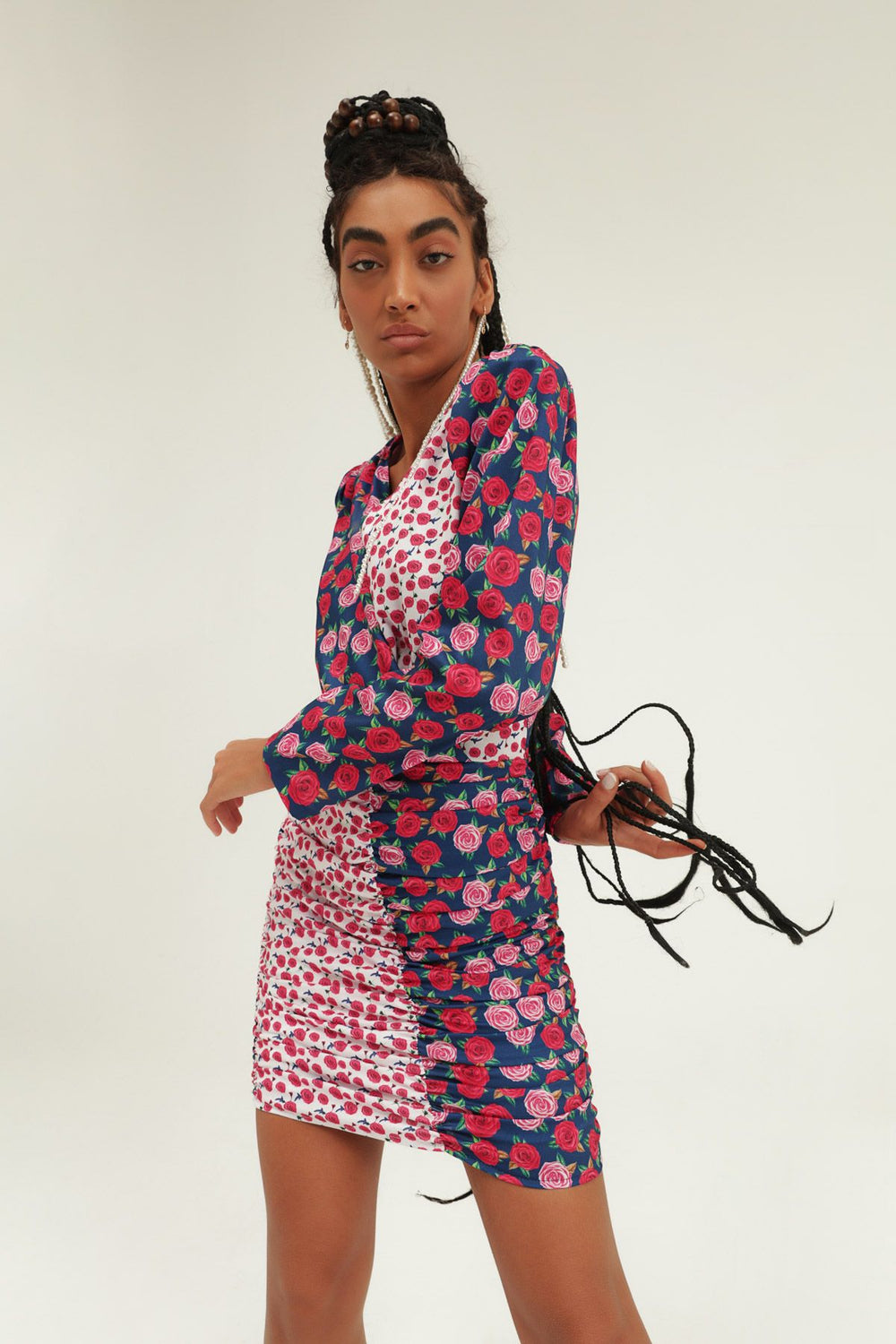 Floral Waistband Double Breasted Dress Fuchsia