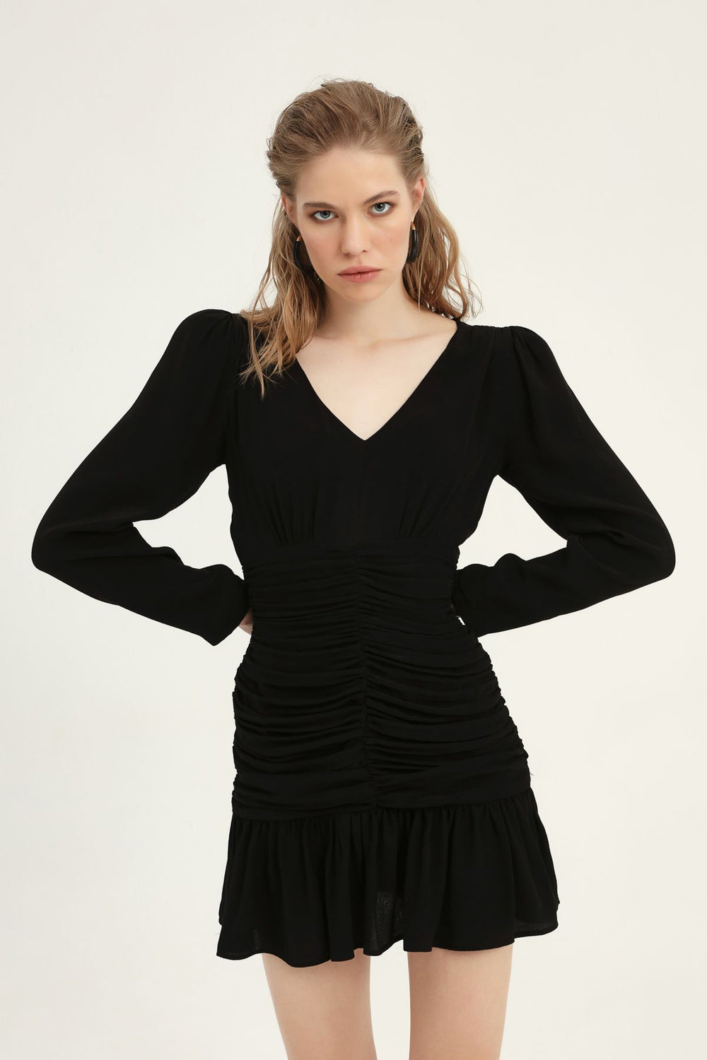 Balloon Sleeve Gipe Dress Black
