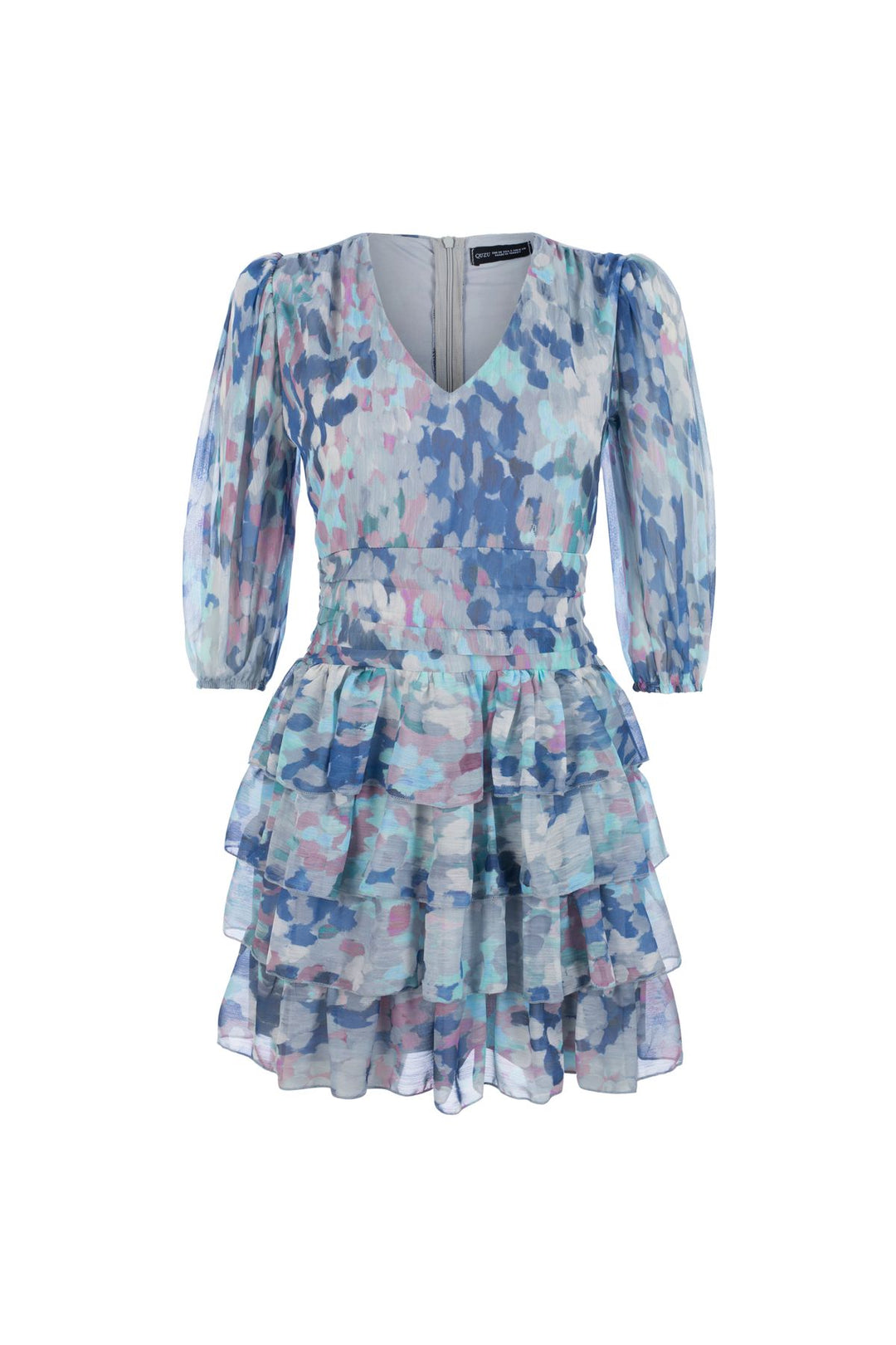 Patterned Tiered Mini Dress Baby Blue