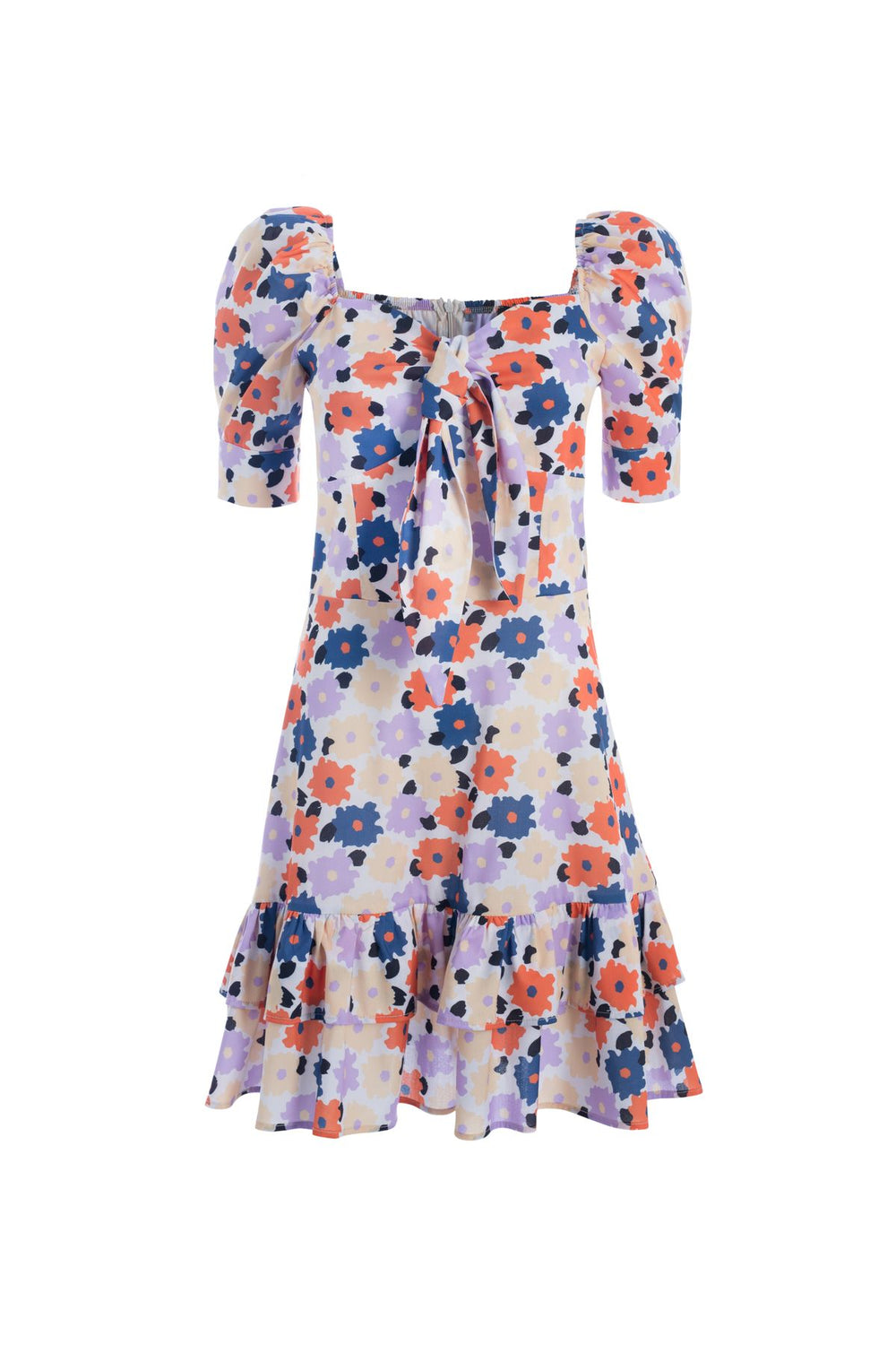 Floral Frilly Mini Dress Orange