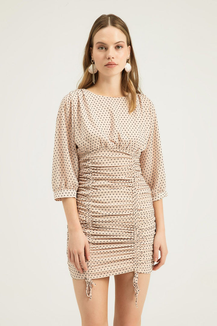 Patterned Pleated Dress Powder