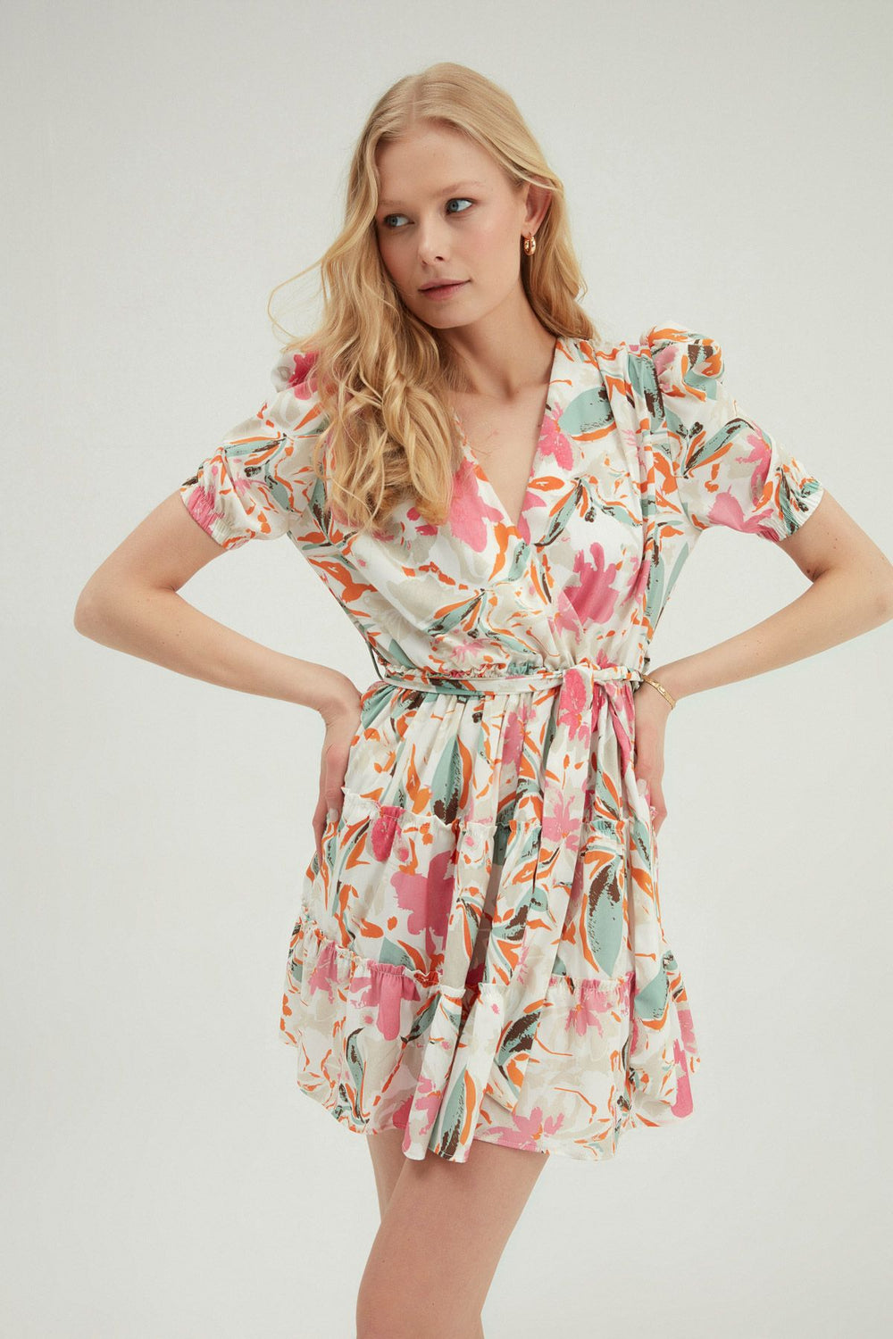 Patterned Double Breasted Tie Dress Mint