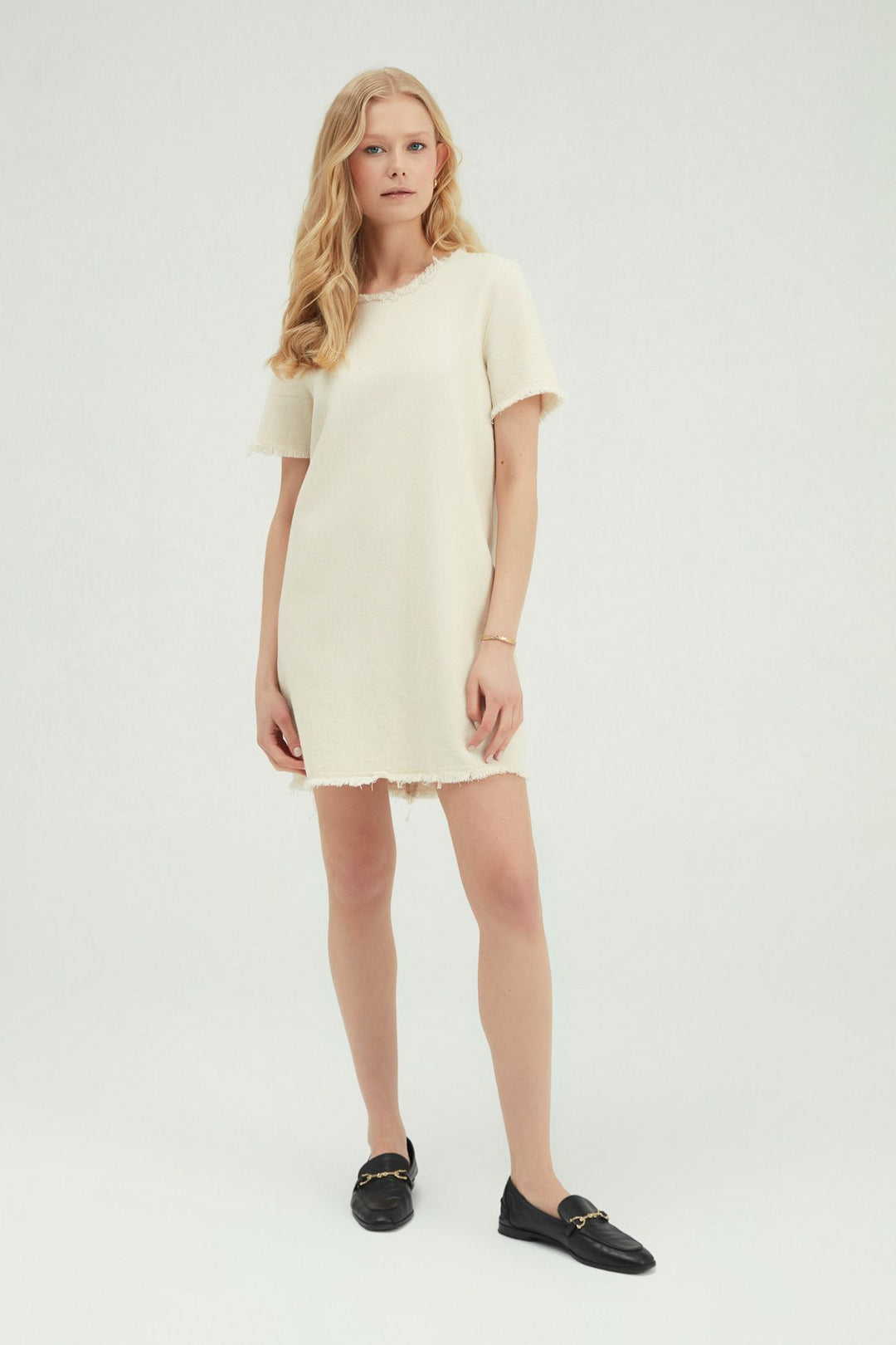 Tasseled Gabardine Mini Dress Natural