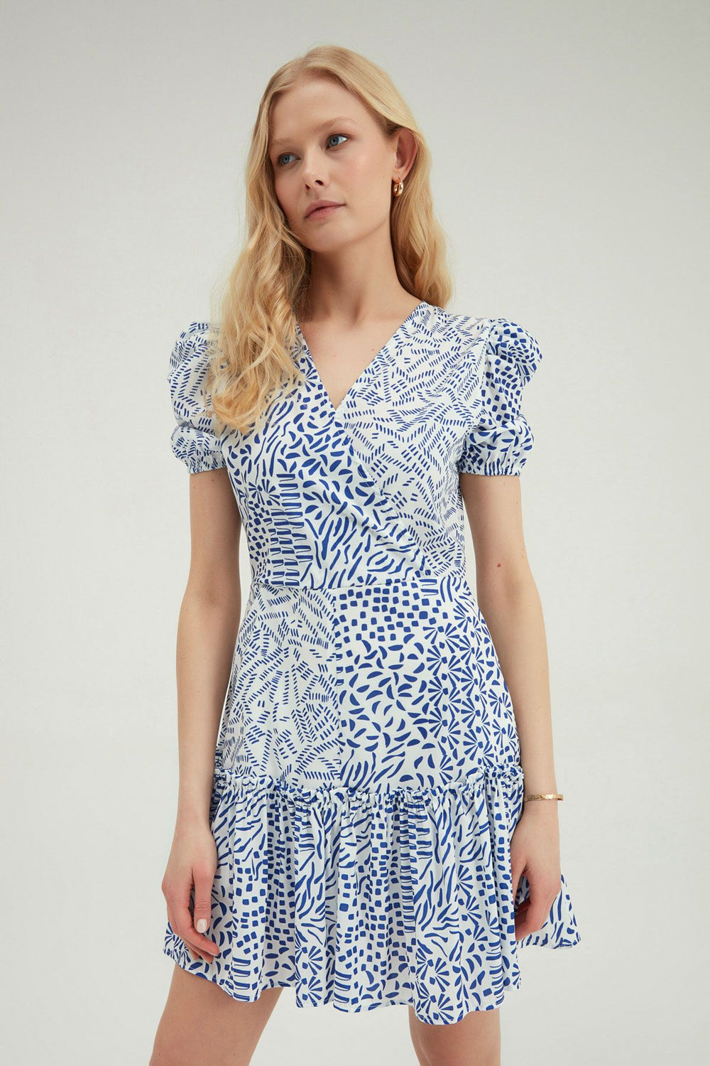 Double Breasted Collar Mini Dress Blue