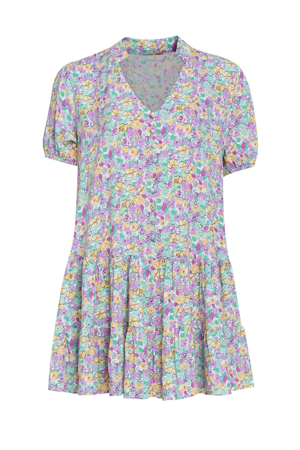 Floral Pleated Mini Dress Powder