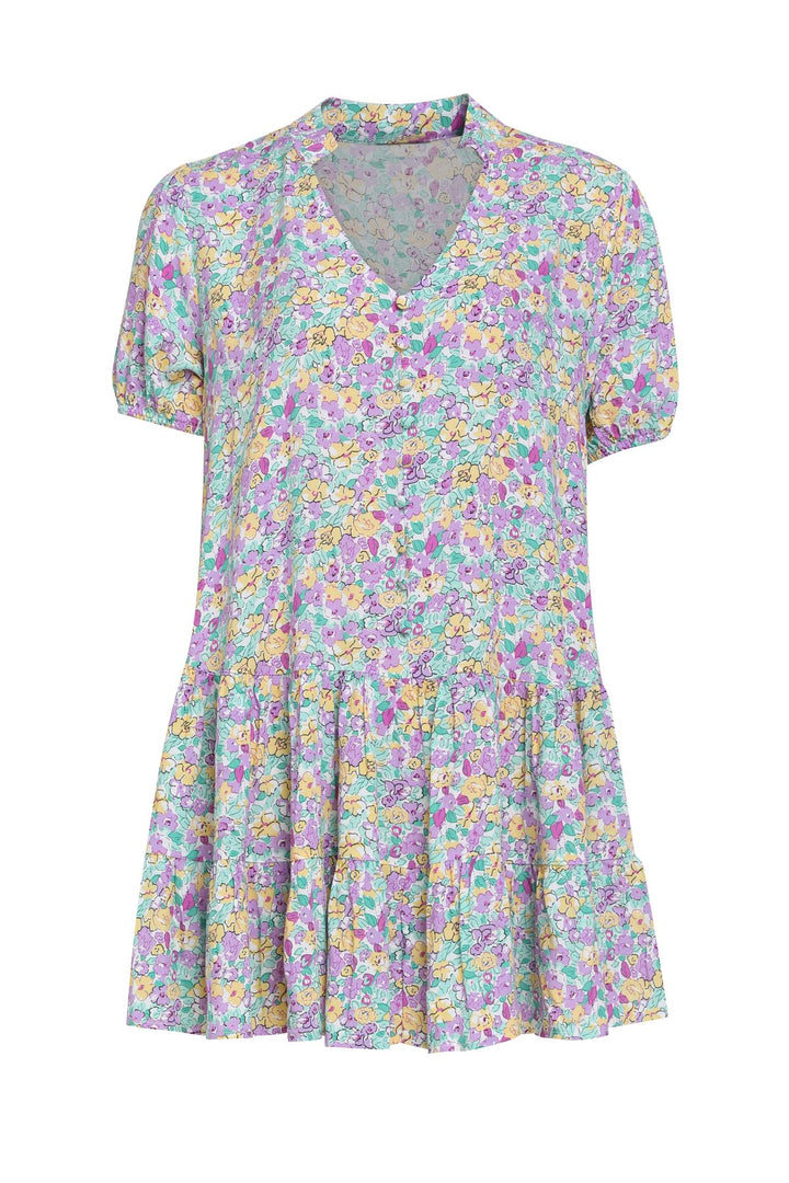 Floral Pleated Mini Dress Powder